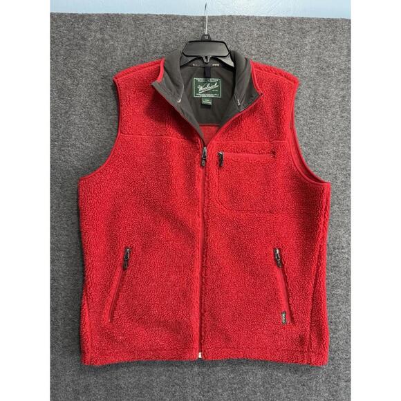 Woolrich Vest Men’s Large L Red Sweater Fleece Full Zip Sleeveless 3 Pockets EUC - Picture 1 of 10
